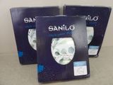three boxes of saniloo toilet paper sitting on a table