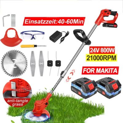 electric grass trimmer with 2 blades and 2 batteries
