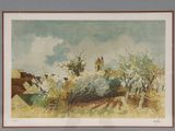 an image of a painting of a landscape with a church in the distance
