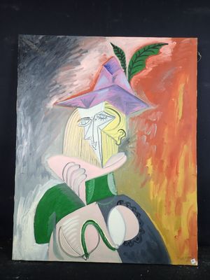 un tableau représentant une femme coiffée d'un chapeau