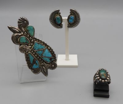 Natif bijoux, Ensemble en argent et turquoises matrix compos…