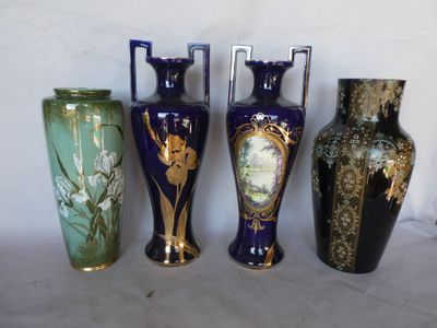 three vases are sitting side by side on a white surface