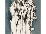 an image of a painting of a man ' s head with black and white paint