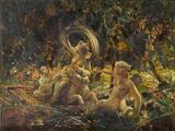 tableau représentant un groupe d'enfants jouant dans un bosquet
