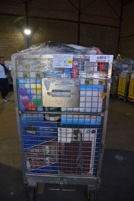 a cart that has a lot of items in it