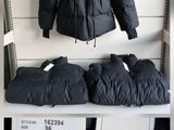 two pictures of a black jacket and a pair of black pants