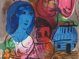 une image représentant un tableau où l'on voit une femme avec un chien et un chat