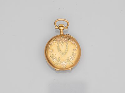 an image of a gold pocket watch on a white surface
