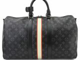 louis vuitton black monogram canvas and leather keepall bag