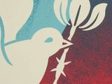 a poster of a dove with barbed wire on it