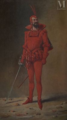 painting of a man in a red suit holding a sword