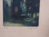 a picture of a painting of a street at night