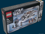 une boîte contenant des sets Lego Star Wars sur fond bleu