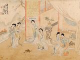 a painting of a group of women in a room
