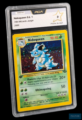 gros plan d'une carte pokemon dans un étui en plastique