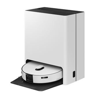 une image d'un aspirateur robotisé sur une surface blanche