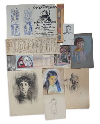 a lot of drawings and pictures on the wall