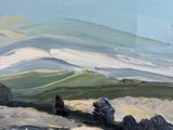 a painting of a landscape with mountains in the background