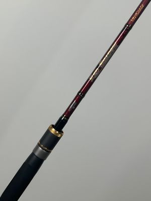 a close up of a fishing rod with a fishing pole attached to it