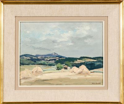 une image représentant un tableau représentant un paysage avec des collines en arrière-plan