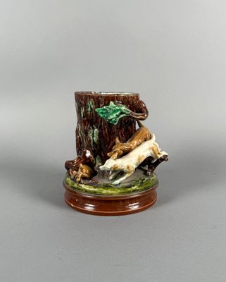 SARREGUEMINE Majolica, Barbotine en faïence polychrome figur… - Photo 1