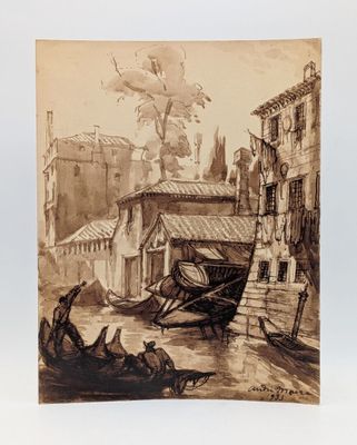 an image of a drawing of a boat on a river