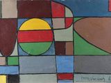 une image représentant un tableau aux motifs géométriques, avec un cercle jaune au centre