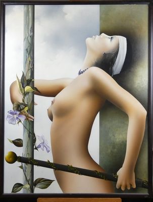 Tableau HST -Femme nue au sceptre- signé *GENEAU A.