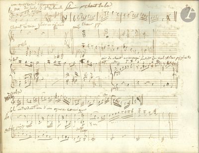 un vieux manuscrit comportant des notes de musique et des annotations manuscrites