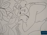 a drawing of a man and a woman on a bed