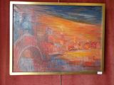 peinture sur le mur d'un restaurant représentant une ville