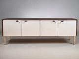 an image of a white and wood sideboard with two drawers