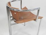 an image of a chair with a wooden seat and metal frame