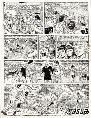 une page en noir et blanc tirée d'une bande dessinée, comportant une bande dessinée