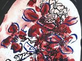 a painting of a bunch of red flowers in a vase