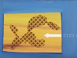 a picture of a painting of a dog on a yellow and blue background