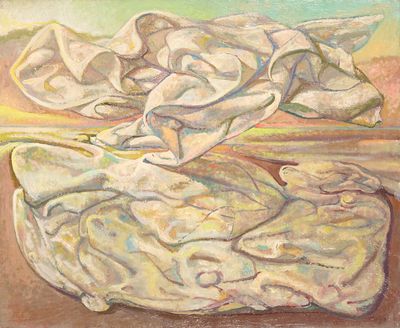 an image of a painting of a white cloth on a table