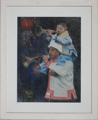 MARIE-JOSE CHARLAT Joueurs de Larbat, pastel signé en bas à …