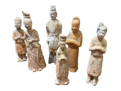 CHINE, période Tang Ensemble de 6 personnages en terre cuite… - Photo 1