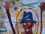 a painting of a man with a hat on a wall