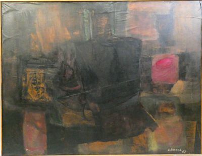 a painting of a horse pulling a carriage on a street