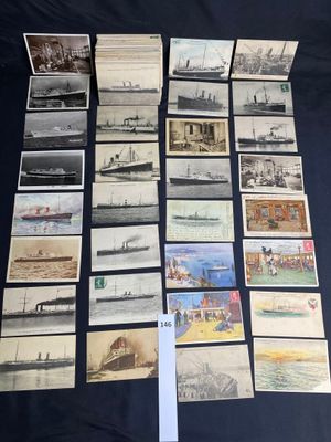 some old postcards of ships and ships are on a table