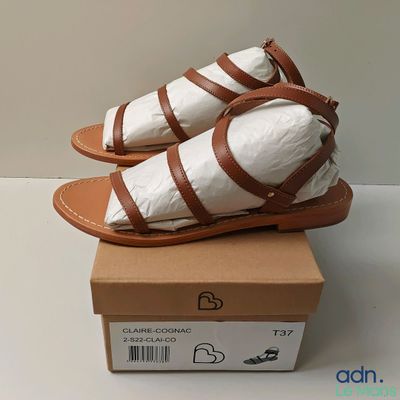 a box with a pair of sandals on top of it