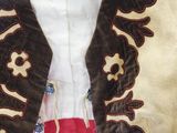 a close up of a jacket with a flower design on it