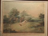 a picture of a painting of a deer running in a field