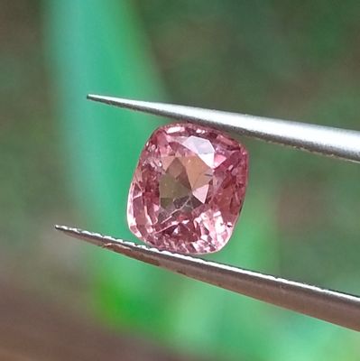 quelqu'un tient une pince sur laquelle est monté un diamant rose