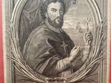 an engraving of a portrait of a man holding a bird in his hand