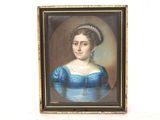 portrait of a lady in a blue dress with a tiable