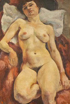 l'image d'un tableau représentant une femme nue assise sur un lit