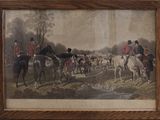 painting of a group of men riding horses in a wooded area